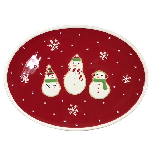 HALLMARK Snowmen & Snowflakes Oval 3D Christmas Cookie Serving Platter 15.5” - Picture 2 of 9